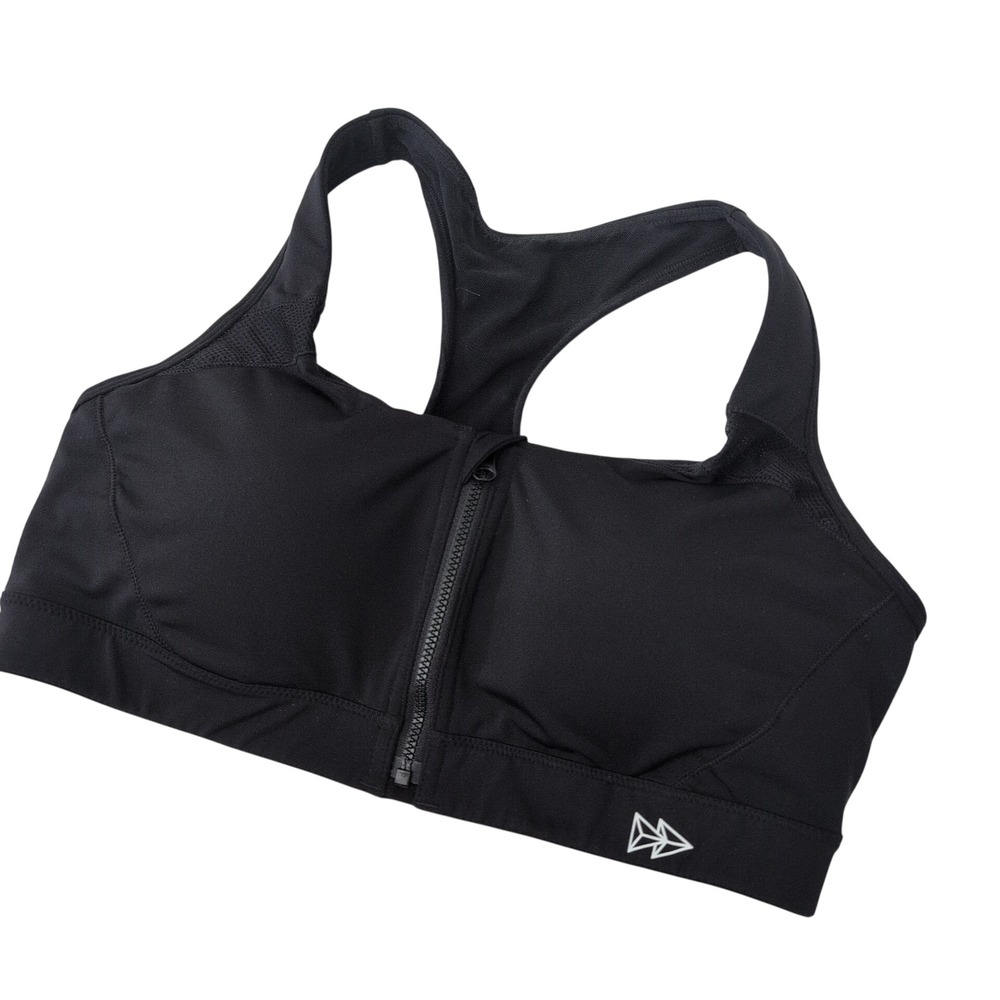Yvette Womens High Impact Front Zip Racerback Sports Bra Black Size L XL